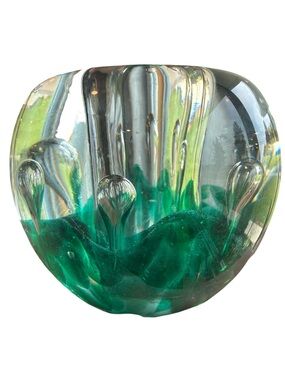 Handblown Glass Art Bowl in Deep Emerald Green